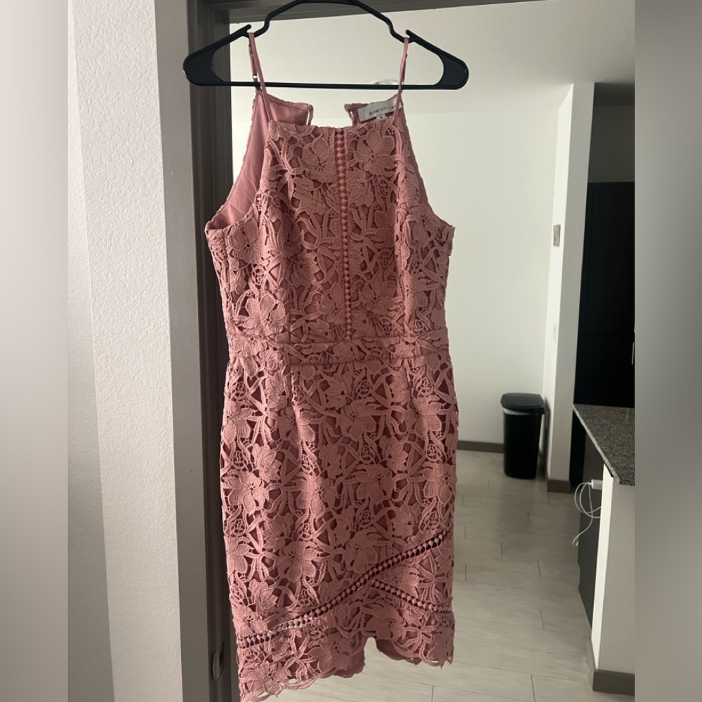 Blush pink lace dress